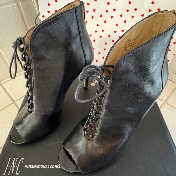 INC International Concepts Shoes - INC International Concepts Black Lace-Up Peep-Toe Stiletto Ankle Booties